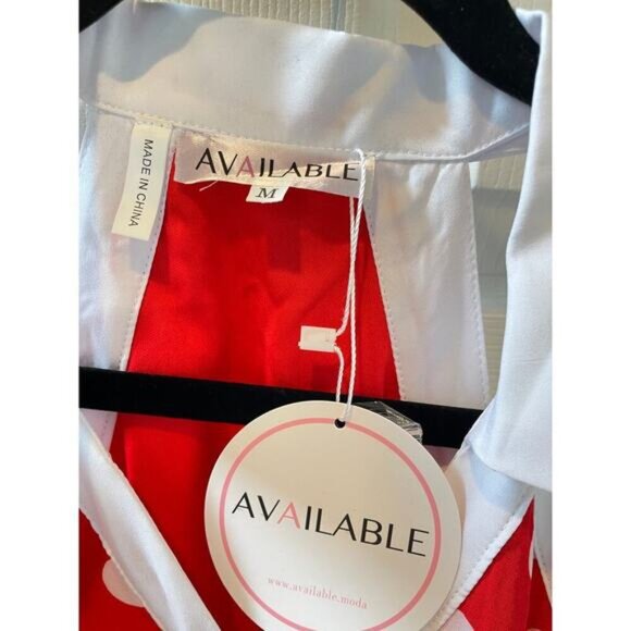 Available Red and White Polka Dot Pleated Halter Dress Sz M NWT #2 - Picture 5 of 6